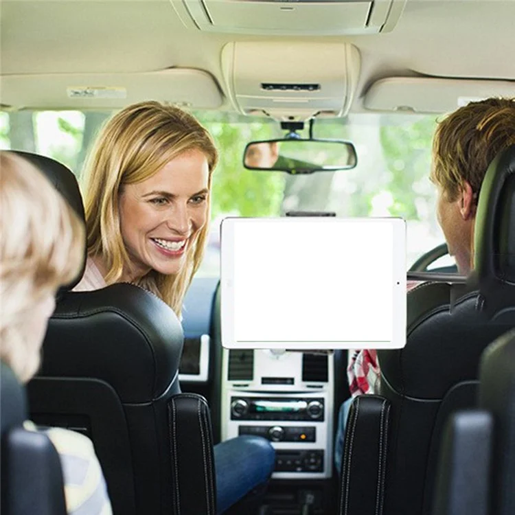 CHZ09 Double Clip Car Headrest Mount Phone Holder 360 Degree Rotating Telescopic Car Seat Tablet Stand Cradle - Black