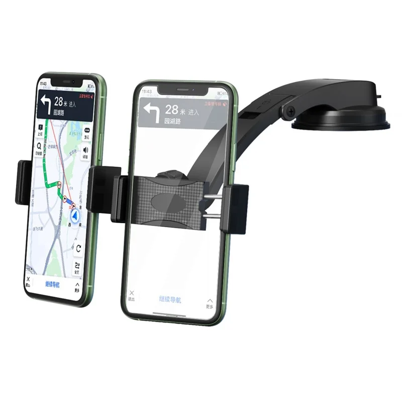 HLT-003 Car Dashboard Windshield Suction Cup Dual Head Phone Holder Stand 360 Degrees Rotatable Cellphone Bracket