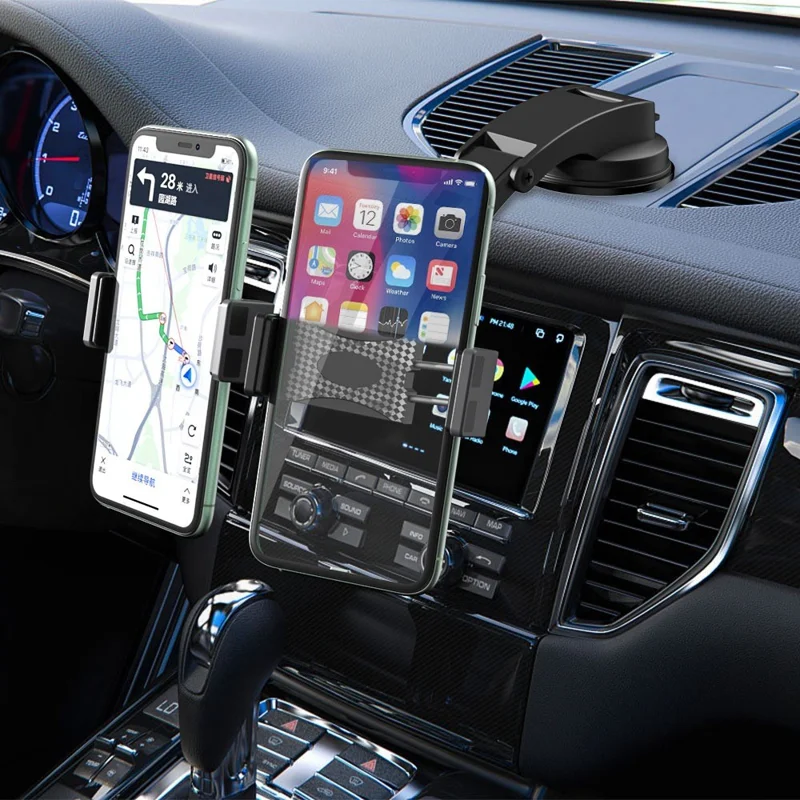 HLT-003 Car Dashboard Windshield Suction Cup Dual Head Phone Holder Stand 360 Degrees Rotatable Cellphone Bracket