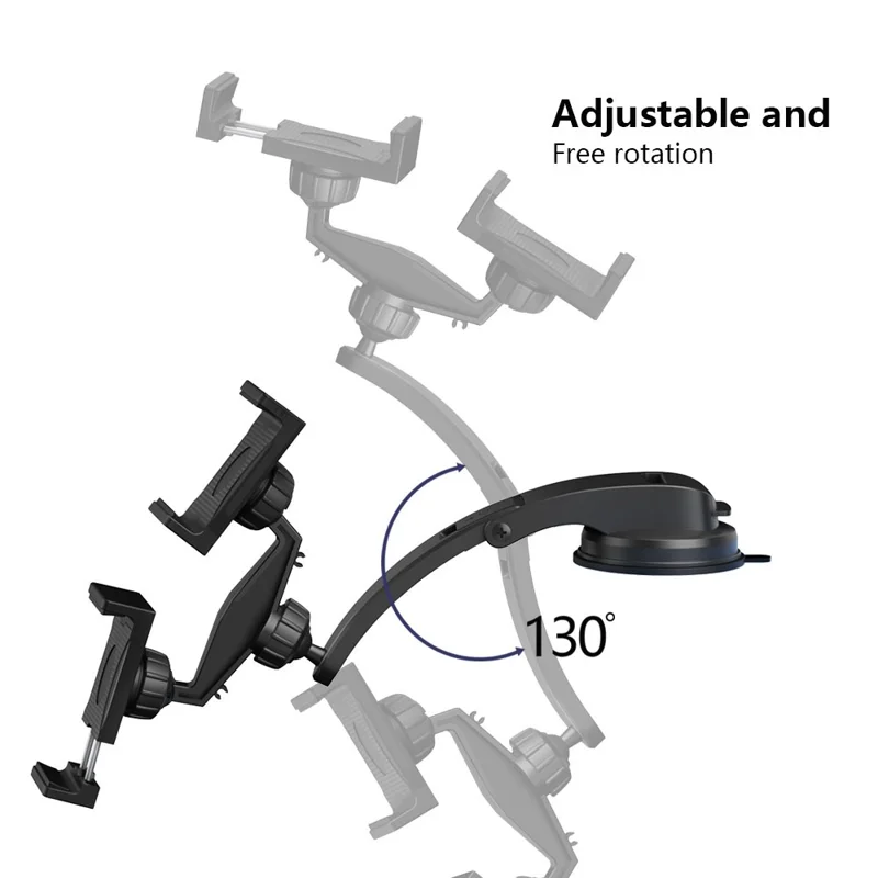 HLT-003 Car Dashboard Windshield Suction Cup Dual Head Phone Holder Stand 360 Degrees Rotatable Cellphone Bracket