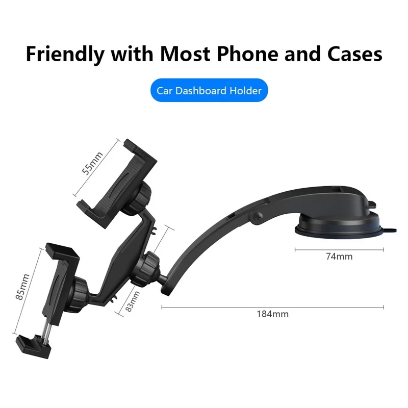 HLT-003 Car Dashboard Windshield Suction Cup Dual Head Phone Holder Stand 360 Degrees Rotatable Cellphone Bracket