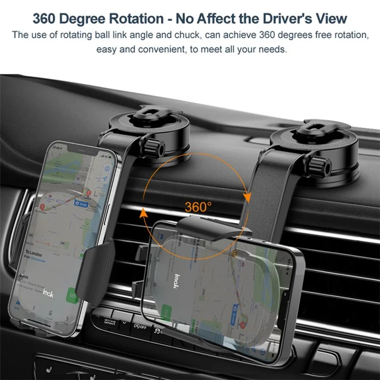 IMAK J1-X5A Dashboard Clip Car Holder 360-Degree Rotating Vehicle Phone Mount Anti-Shock Adjustable Phone Clip with Silicone Mat