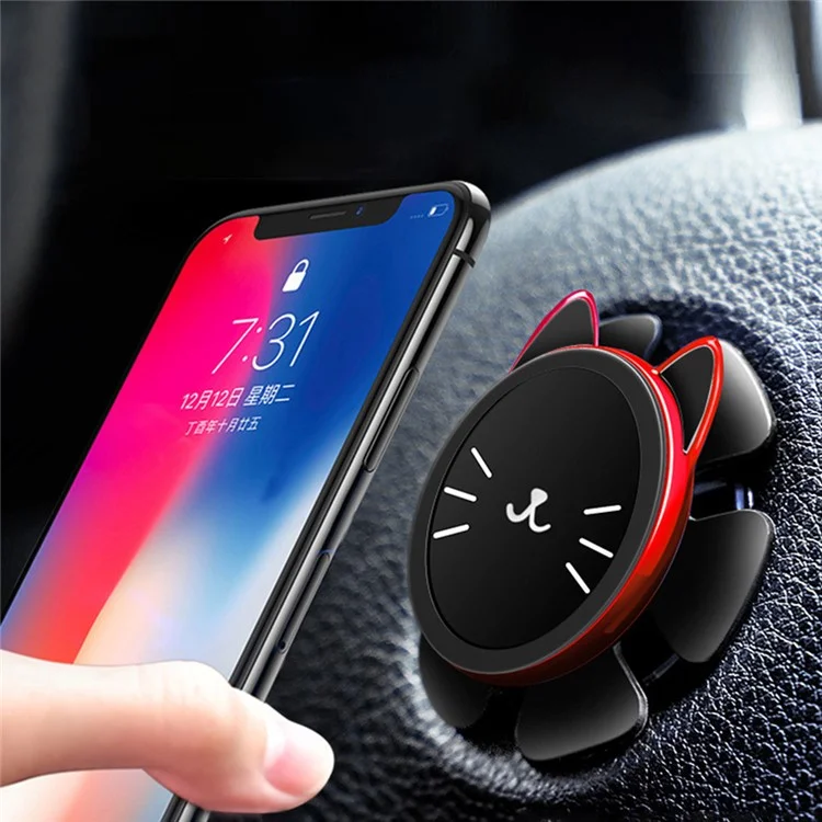 Magnetic Car Mount Universal Steering Wheel Car Phone Holder Cute Cat 360-degree Adjustable Dashboard Car Mount - Red
