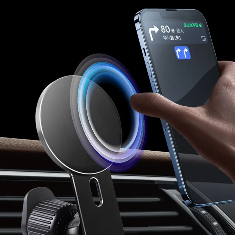 Car Air Vent Mount Magnetic Phone Holder Stand 360 Degrees Rotating Cellphone Bracket with 2 Magnetic Sheets - Black