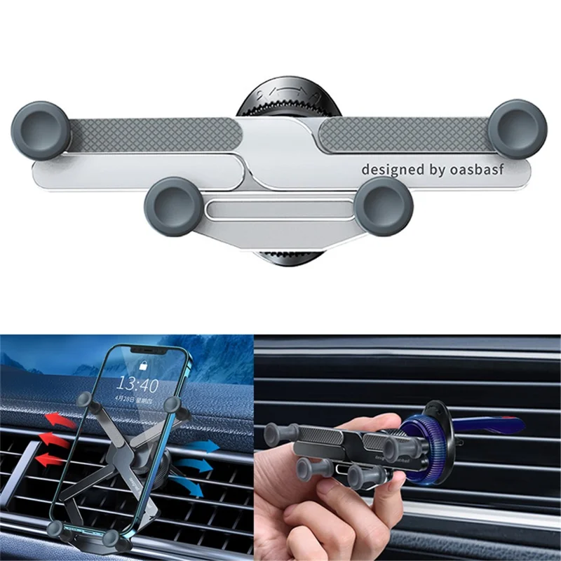 OATSBASF x03 Mini Folding Aluminum Alloy Car Phone Holder Automatic Locking Gravity Phone Bracket - Air Vent Mount / Silver