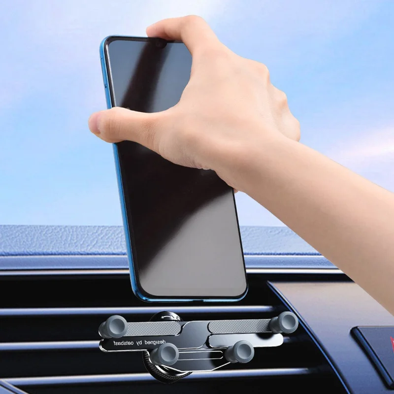 OATSBASF x03 Mini Folding Aluminum Alloy Car Phone Holder Automatic Locking Gravity Phone Bracket - Air Vent Mount / Silver