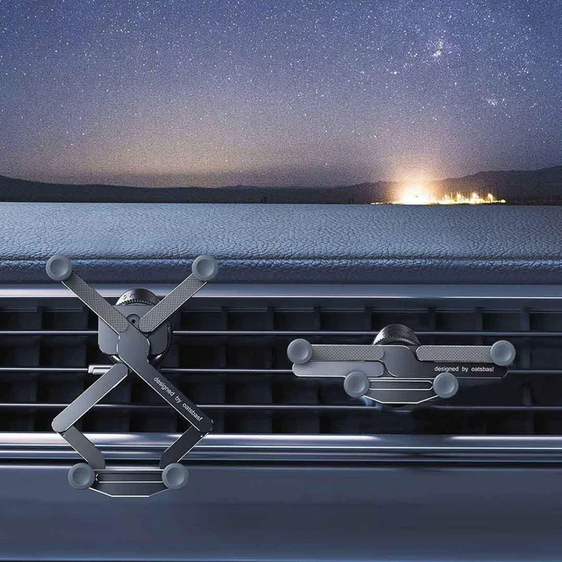 OATSBASF x03 Mini Folding Aluminum Alloy Car Phone Holder Automatic Locking Gravity Phone Bracket - Air Vent Mount / Silver