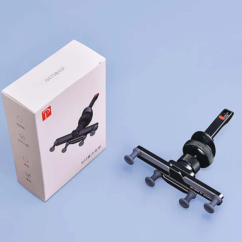 OATSBASF x03 Mini Folding Aluminum Alloy Car Phone Holder Automatic Locking Gravity Phone Bracket - Air Vent Mount / Silver