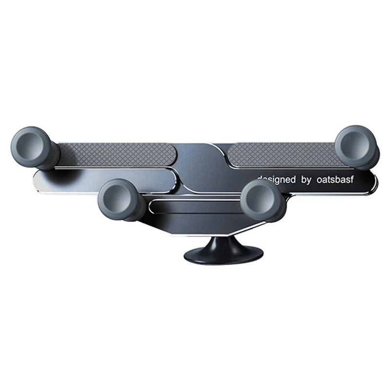 OATSBASF x03 Mini Folding Aluminum Alloy Car Phone Holder Automatic Locking Gravity Phone Bracket - Adhesive Mount / Black