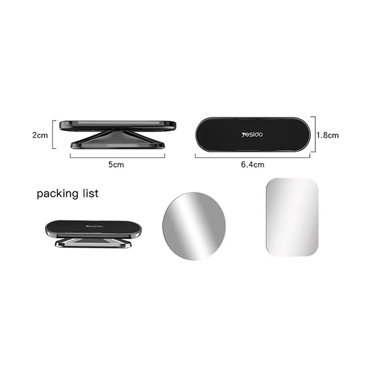 YESIDO C82 Magnetic Car Phone Holder Stand 360 Degrees Rotating Zinc Alloy Cellphone Bracket - Dark Grey