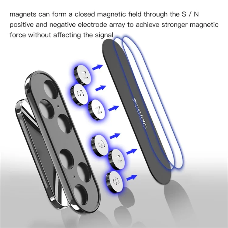 YESIDO C82 Magnetic Car Phone Holder Stand 360 Degrees Rotating Zinc Alloy Cellphone Bracket - Dark Grey