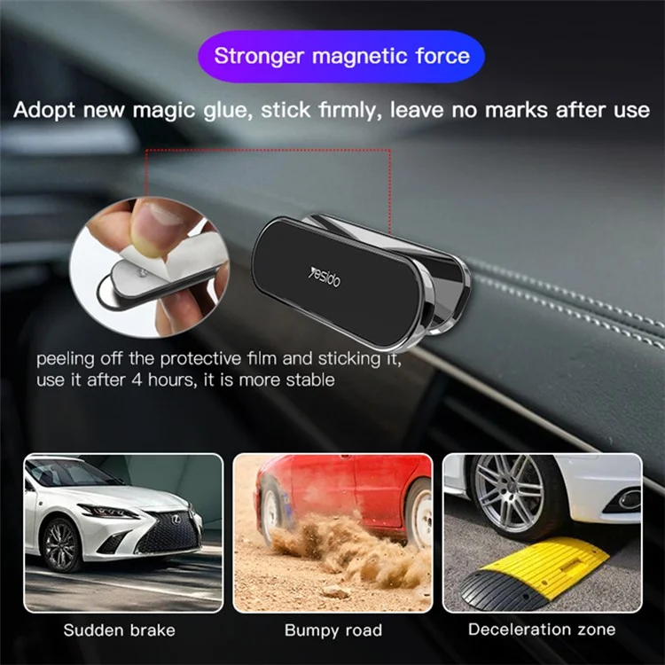 YESIDO C82 Magnetic Car Phone Holder Stand 360 Degrees Rotating Zinc Alloy Cellphone Bracket - Dark Grey