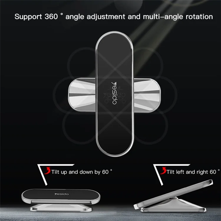 YESIDO C82 Magnetic Car Phone Holder Stand 360 Degrees Rotating Zinc Alloy Cellphone Bracket - Dark Grey