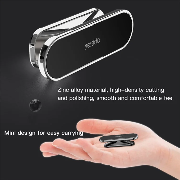 YESIDO C82 Magnetic Car Phone Holder Stand 360 Degrees Rotating Zinc Alloy Cellphone Bracket - Dark Grey