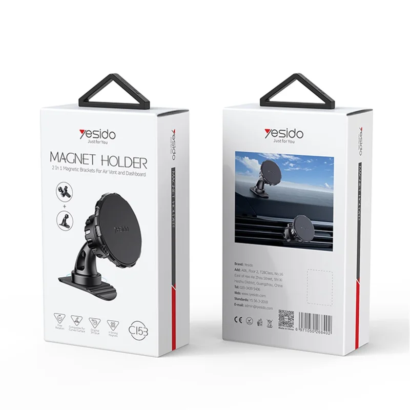 YESIDO C153 Adhesive Car Dashboard Phone Holder Magnetic Rotatable Phone Bracket with Air Vent Clip