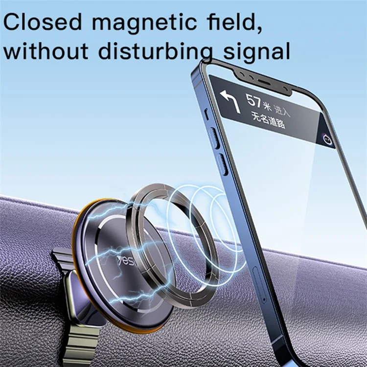 YESIDO C126 For iPhone 12 / 13 / 14 Zinc Alloy Car Magnetic Phone Holder 720 Degree Rotation Adhesive Bracket