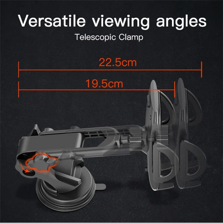 YESIDO C111 Telescopic Phone Holder Car Windshield Mount Cellphone Bracket with Suction Cup Base