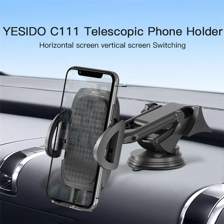 YESIDO C111 Telescopic Phone Holder Car Windshield Mount Cellphone Bracket with Suction Cup Base