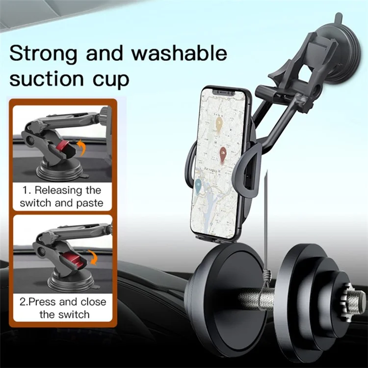 YESIDO C111 Telescopic Phone Holder Car Windshield Mount Cellphone Bracket with Suction Cup Base