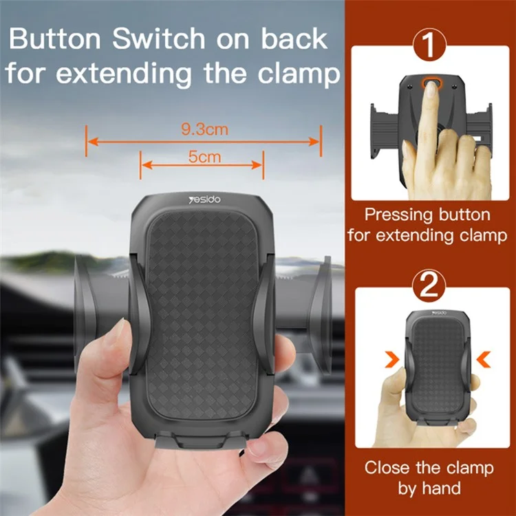 YESIDO C111 Telescopic Phone Holder Car Windshield Mount Cellphone Bracket with Suction Cup Base