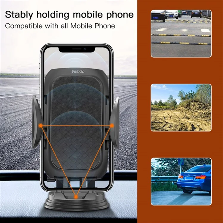 YESIDO C111 Telescopic Phone Holder Car Windshield Mount Cellphone Bracket with Suction Cup Base