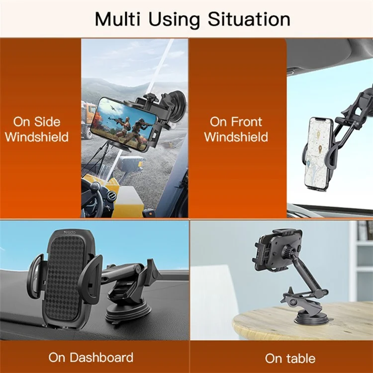 YESIDO C111 Telescopic Phone Holder Car Windshield Mount Cellphone Bracket with Suction Cup Base