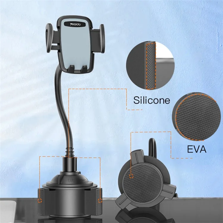 YESIDO C112 Brazo flexible Soporte de teléfono móvil para coche Rotación de 360 grados con clip para rejilla de ventilación 