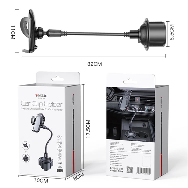 YESIDO C112 Brazo flexible Soporte de teléfono móvil para coche Rotación de 360 grados con clip para rejilla de ventilación 