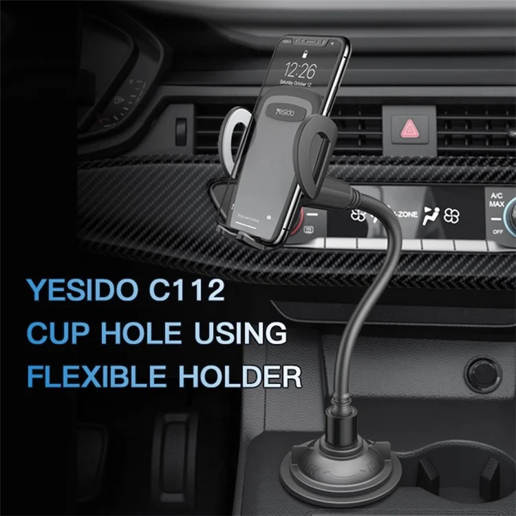 YESIDO C112 Brazo flexible Soporte de teléfono móvil para coche Rotación de 360 grados con clip para rejilla de ventilación 