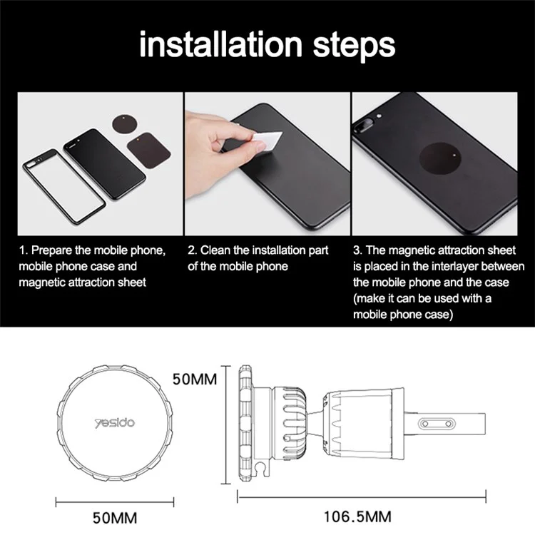 YESIDO C154 Car Air Vent Mount Magnetic Phone Holder 360 Degrees Rotating Cellphone Stand
