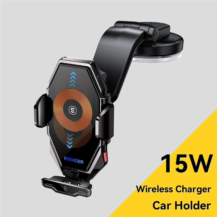 ESSAGER 15W Wireless Charging Car Holder 360-Degree Rotating Dashboard Car Charger Phone Mount Support Automatic Locking