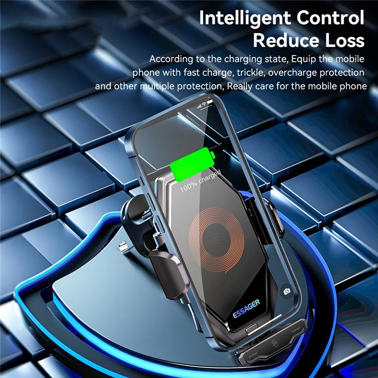 ESSAGER 15W Wireless Charging Car Holder 360-Degree Rotating Dashboard Car Charger Phone Mount Support Automatic Locking
