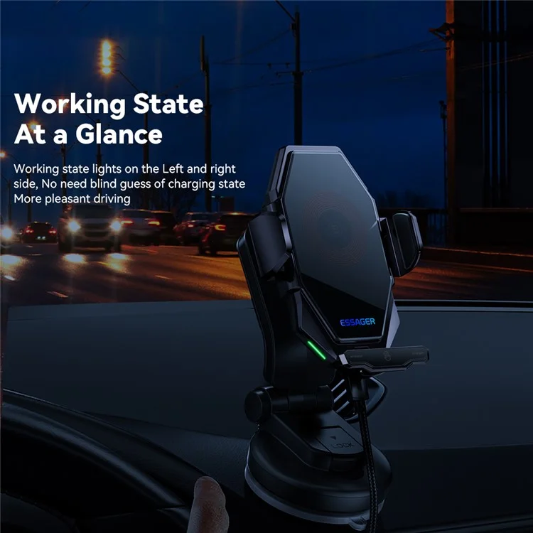 ESSAGER 15W Wireless Charging Car Holder 360-Degree Rotating Dashboard Car Charger Phone Mount Support Automatic Locking