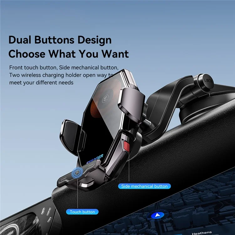 ESSAGER 15W Wireless Charging Car Holder 360-Degree Rotating Dashboard Car Charger Phone Mount Support Automatic Locking