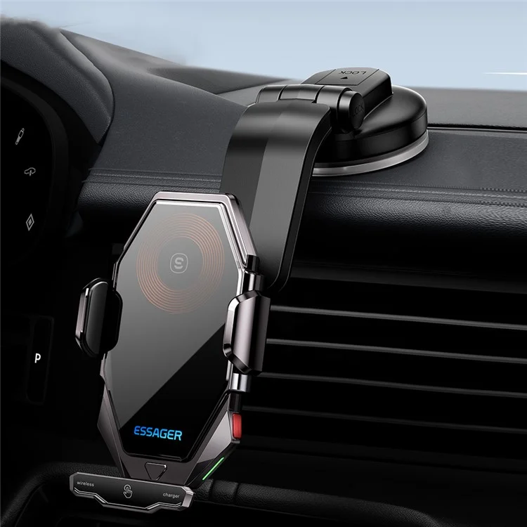 ESSAGER 15W Wireless Charging Car Holder 360-Degree Rotating Dashboard Car Charger Phone Mount Support Automatic Locking