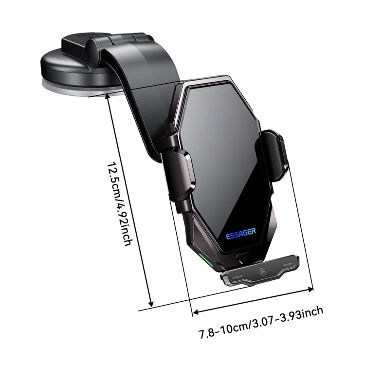 ESSAGER 15W Wireless Charging Car Holder 360-Degree Rotating Dashboard Car Charger Phone Mount Support Automatic Locking