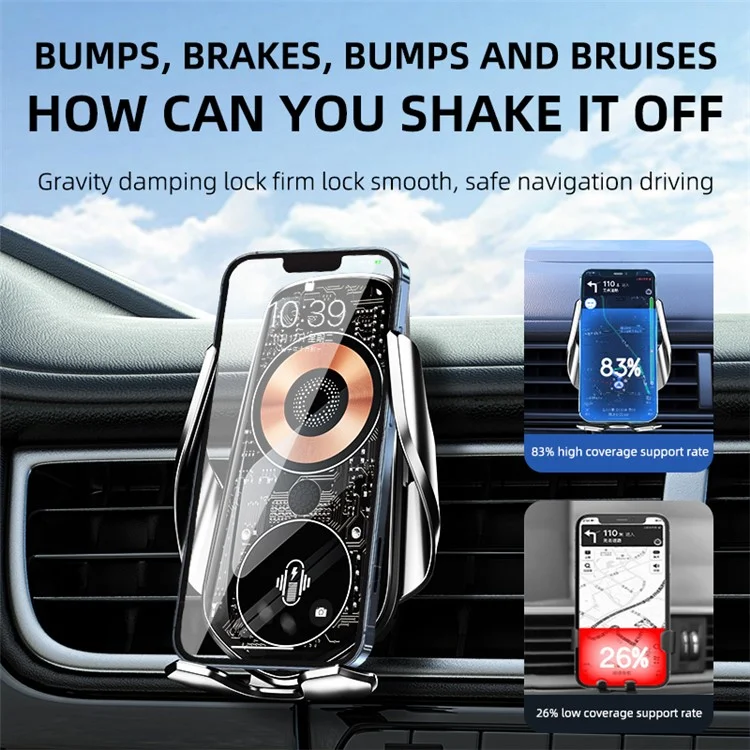 Q8 Creative Wireless Car Charger Mount Smart Infrared Induction Auto Clamping Car Phone Charger Holder - Silver