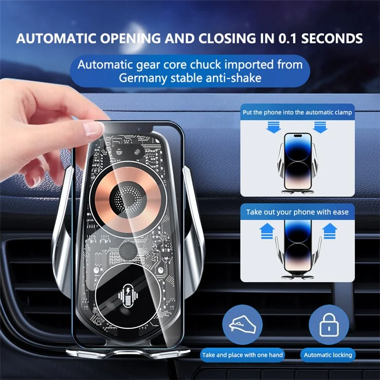 Q8 Creative Wireless Car Charger Mount Smart Infrared Induction Auto Clamping Car Phone Charger Holder - Silver