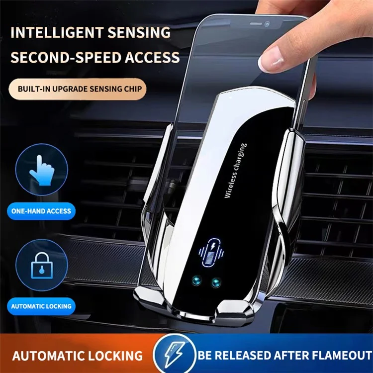 A1 Magnetic Wireless Car Charger Phone Mount Automatic Induction Car Charger Phone Stand - Silver