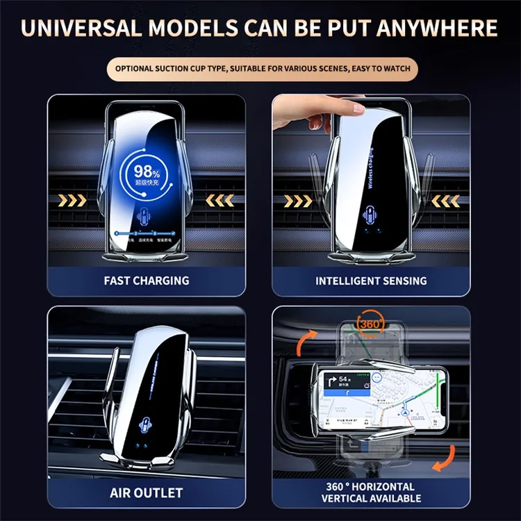 A1 Magnetic Wireless Car Charger Phone Mount Automatic Induction Car Charger Phone Stand - Silver