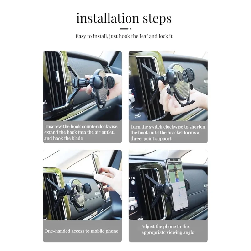 C2211 Air Vent Car Mount Phone Holder Three-point Support Air Outlet ABS+Metal Cellphone Stand Bracket