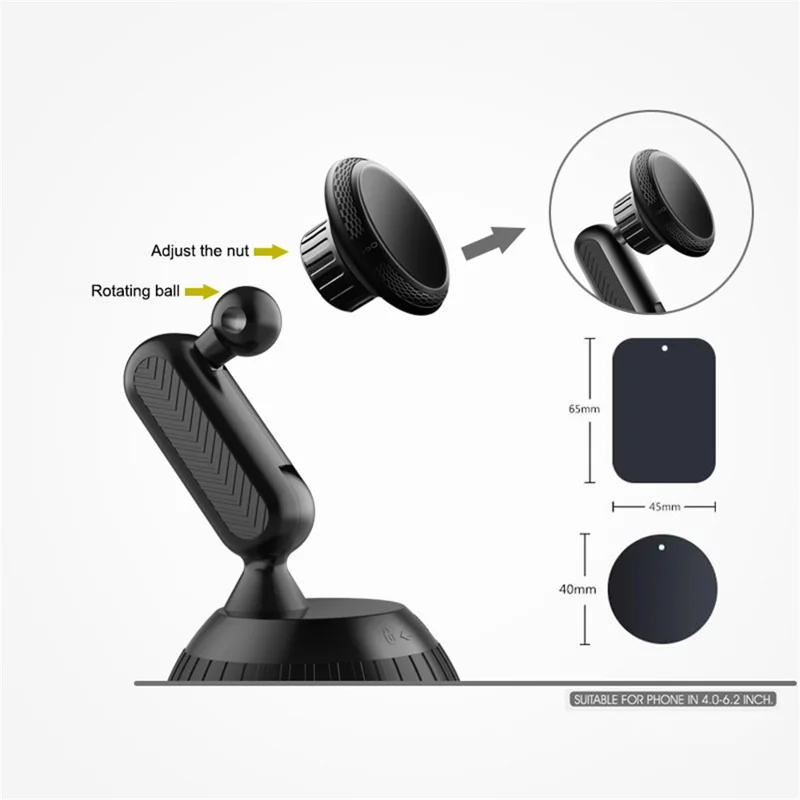 208-C Magnetic Phone Holder Car Windshield Dashboard Suction Cup Adjustable Rotary Cellphone Stand