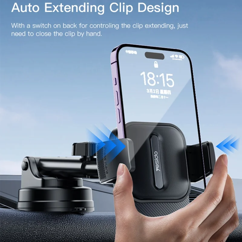 YESIDO C174 Car Dashboard Windshield Telescopic Arm Phone Holder ABS Rotatable Suction Cup Bracket