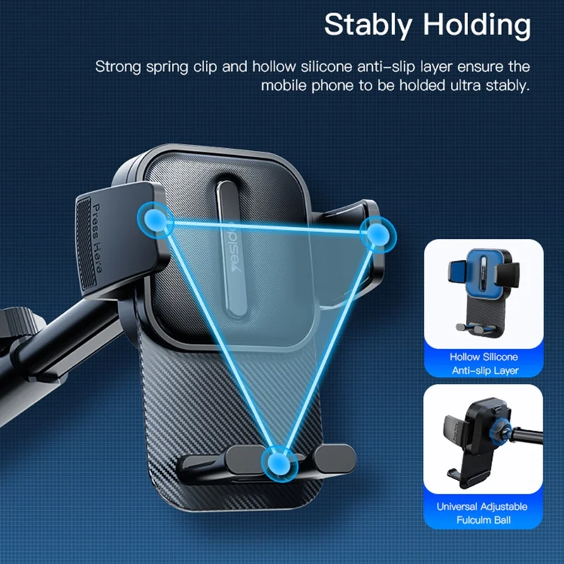 YESIDO C174 Car Dashboard Windshield Telescopic Arm Phone Holder ABS Rotatable Suction Cup Bracket