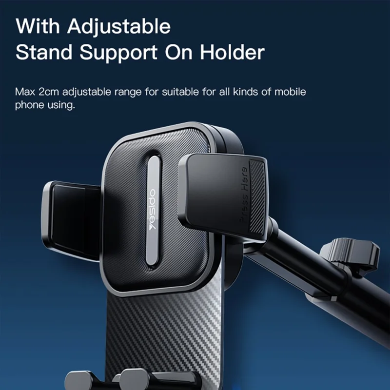 YESIDO C174 Car Dashboard Windshield Telescopic Arm Phone Holder ABS Rotatable Suction Cup Bracket
