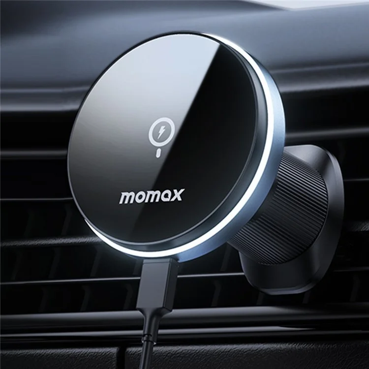 MOMAX q. Mag Mount 5 Cm25a Carregador de Carro Sem Fio Magnético Montar Suporte de Telefone de Ventilação de ar Ventilador (15W Cinza Escuro)