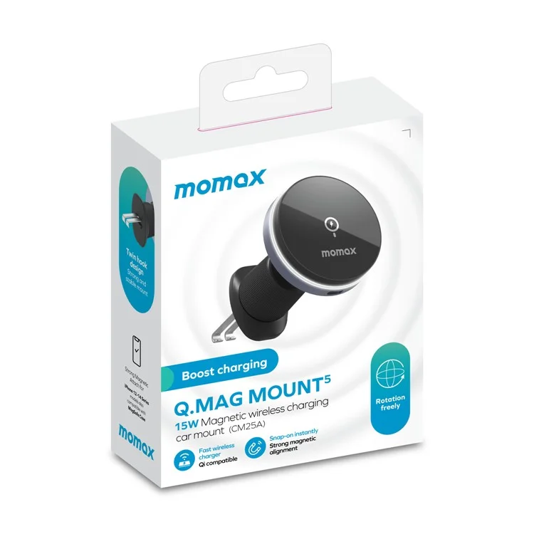 Momax q. Mag MOUNT 5 CM25A Car Magneto Car Cargo de Montaje Air Air Venta Pholo Cargador (15W Dark Grey)