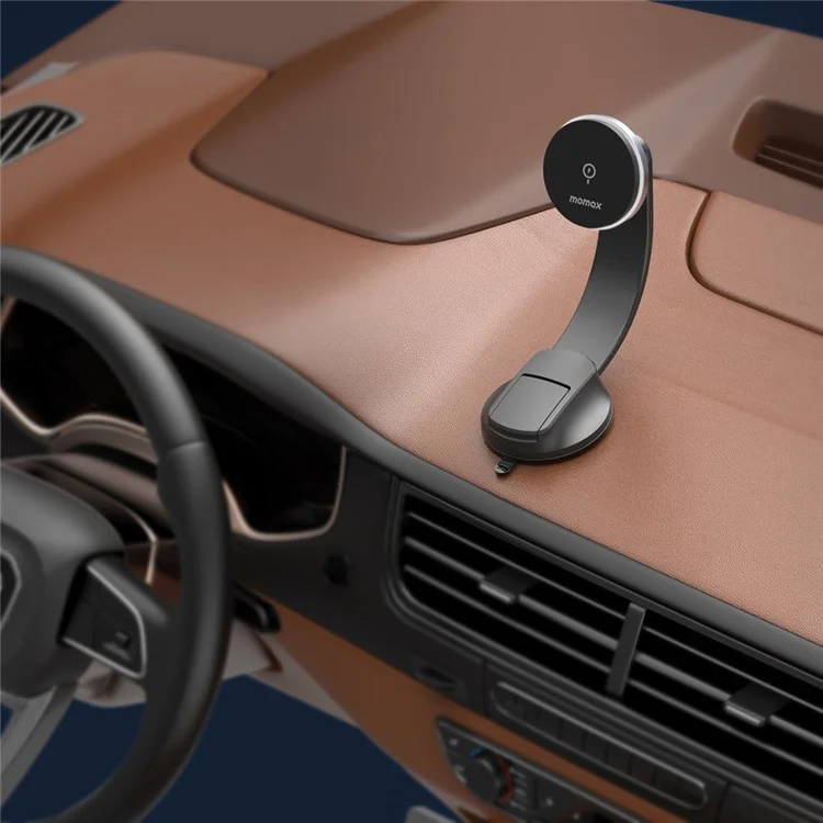 MOMAX Q.MAG MOUNT 5 CM25B Magnetic Wireless Car Charger Holder Air Vent Flexible Bracket 15W Phone Charger Mount (Dark Grey)