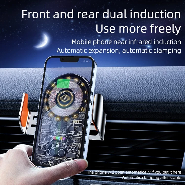 C12 Car Wireless Charger Phone Holder Intelligent Induction Clamping Creative Transparent Phone Charger Mount - Grey