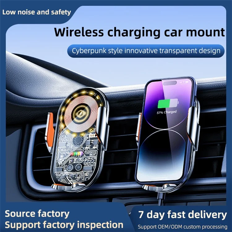 C12 Car Wireless Charger Phone Holder Intelligent Induction Clamping Creative Transparent Phone Charger Mount - Grey